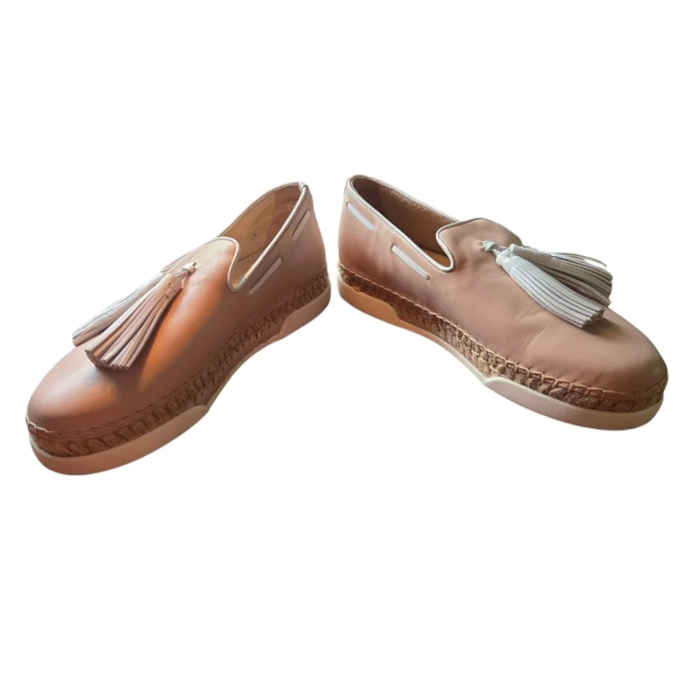 Tod's Caramel Pink Leather Tassel Espadrille Loafers Size 37